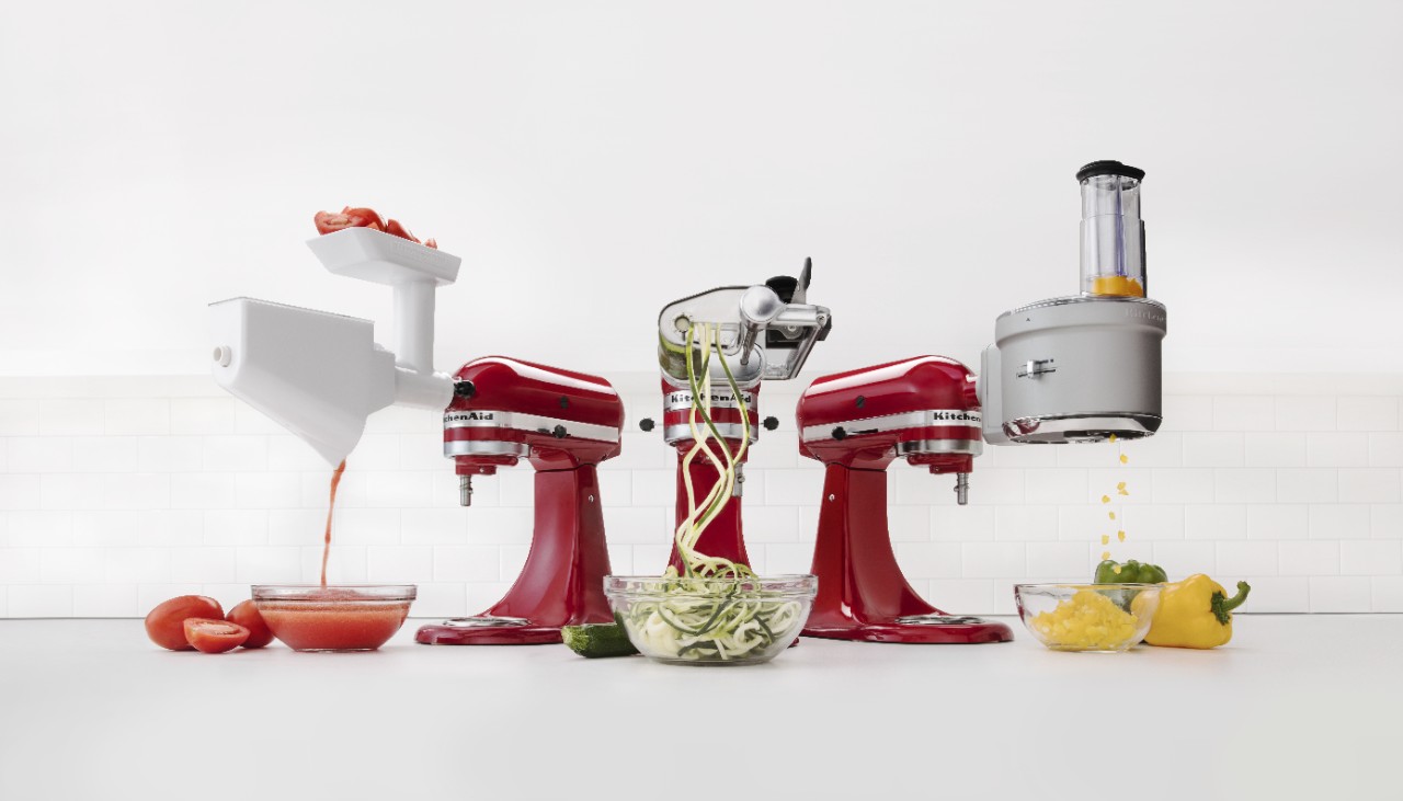 Spiralize vegetables with KitchenAid® mixer attachments.